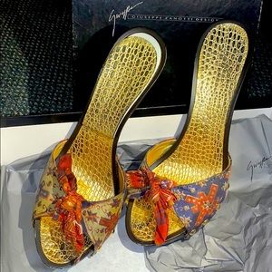 Giuseppe Zanotti Tribal Silk Studded Slip On Heels